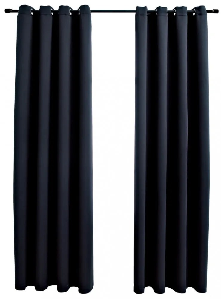 2 db fekete sötétítőfüggöny fémgyűrűkkel 140 x 245 cm
