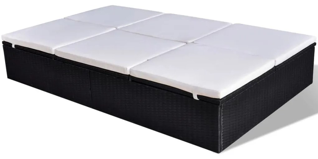 Fekete kétszemélyes polyrattan napozóágy párnával