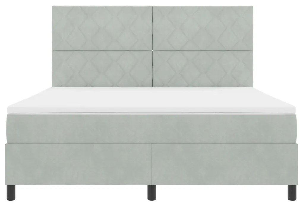 Boxspring Ágy Mattal Világosszürke Szuper Király Bársony