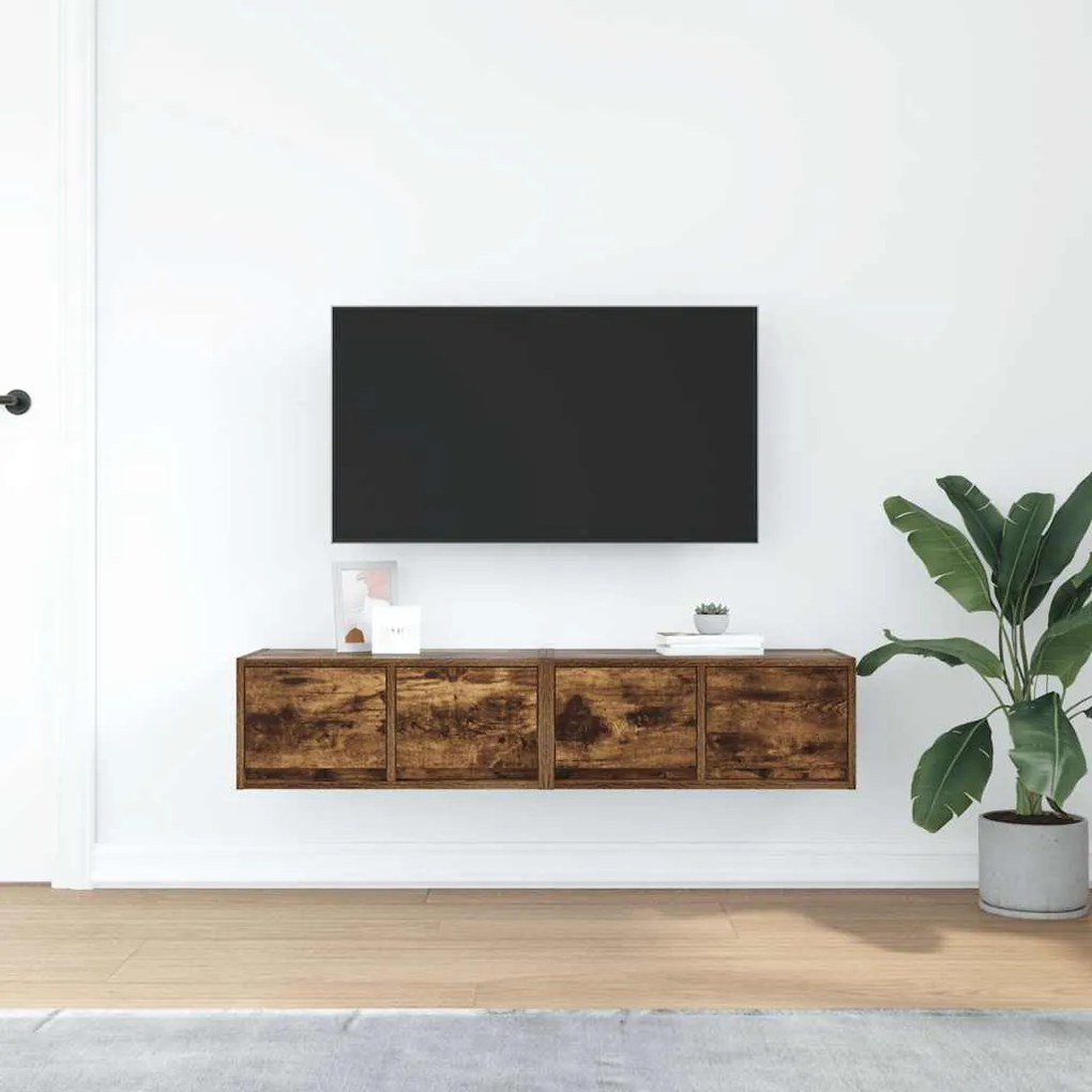 2 db füstös tölgy színű szerelt fa TV-szekrény 60x31x25,5 cm