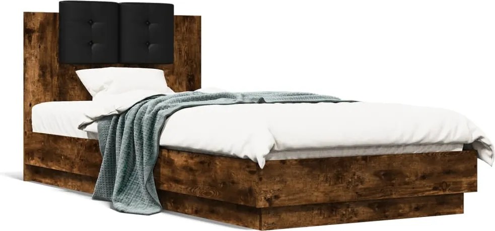 vidaXL füstös tölgy színű szerelt fa ágykeret fejtámlával 100 x 200 cm