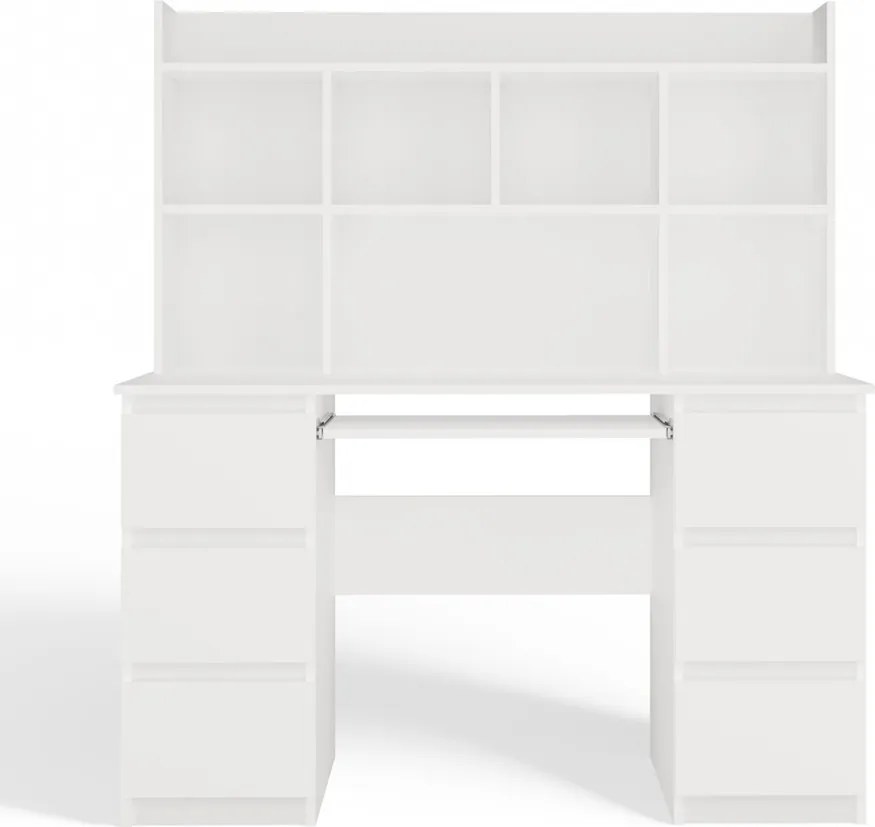 KUBA íróasztal 130x51x146 cm, felső polccal, fehér