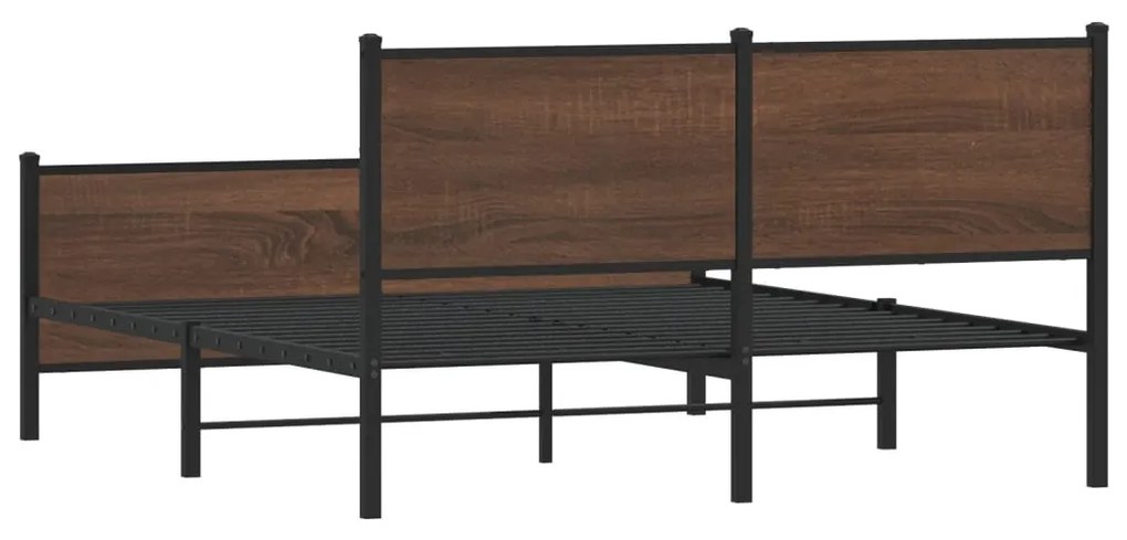barna tölgy színű fém ágykeret matrac nélkül 150 x 200 cm