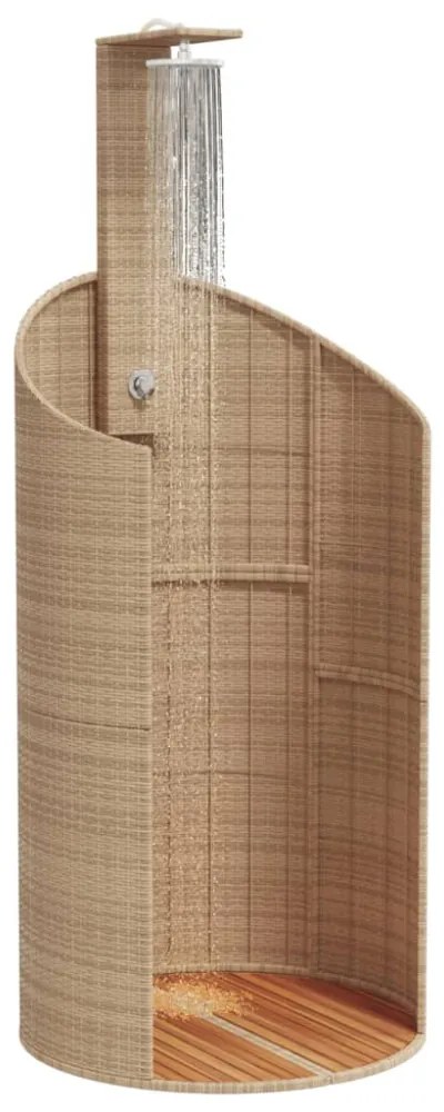 bézs polyrattan és akácfa kültéri zuhanyzó 100x100x241,5 cm