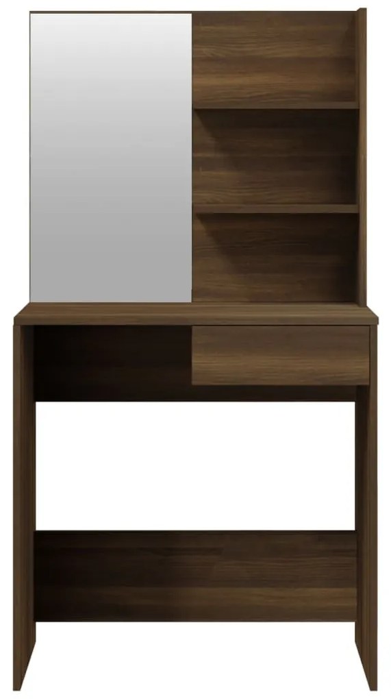 barna tölgyszínű fésülködőasztal tükörrel 74,5 x 40 x 141 cm