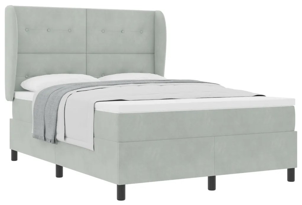 Box Spring Ágy Matracossal - Világosszürke, 140x190 cm, Bársony
