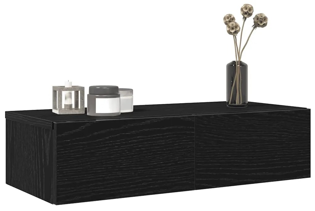 Falipolc fiókokkal fekete 60x26,5x15 cm műszaki fa