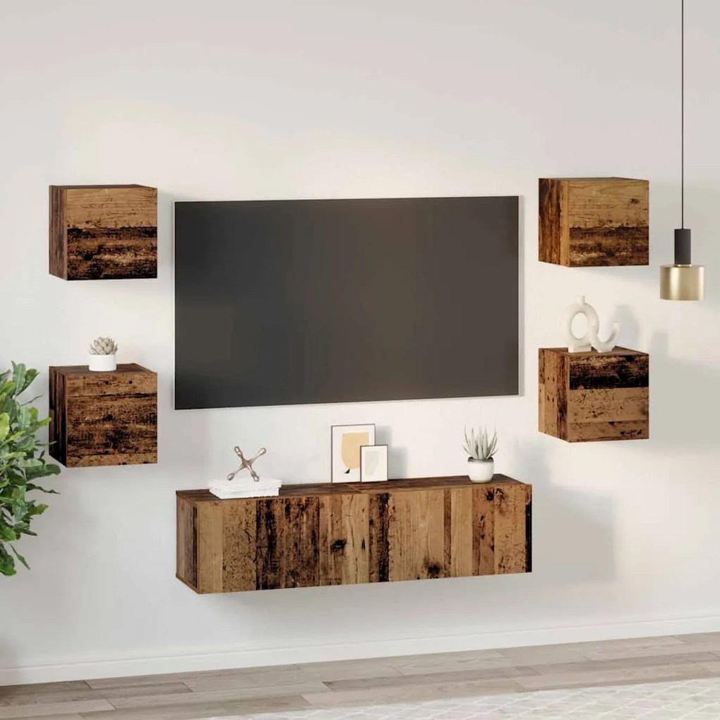 TV szekrény garnitúra 6 pcs Régi fa Közepes 120 x 30 x 30 cm