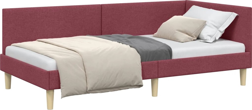 vidaXL Sarokágy keret Bordó 90 cm x 190 cm Szövet és Plywood