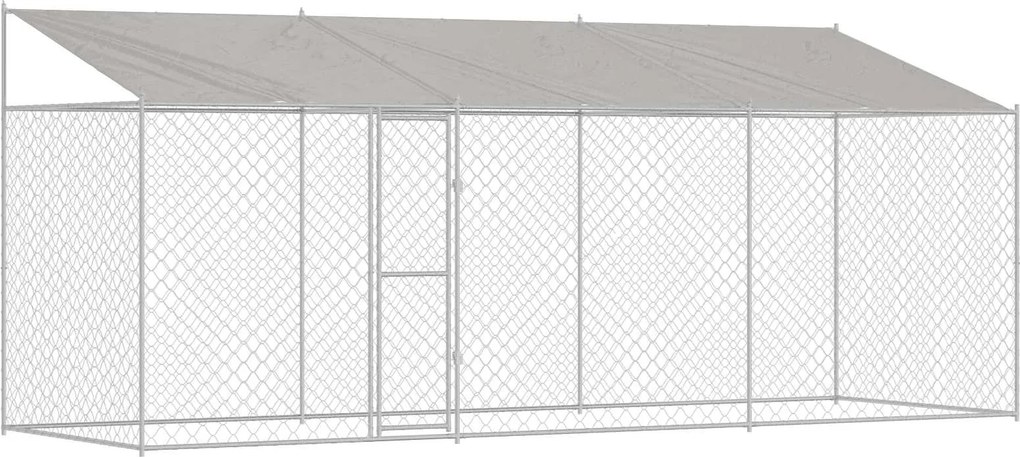 vidaXL Kutya ketrec tetővel Ezüst 600 x 200 x 256 cm Acél és PE