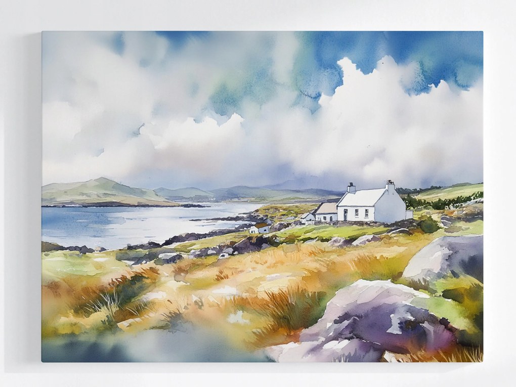 Vászonkép Canvas Akvarell Tengerpart Házikó Tenger Írország 80x60