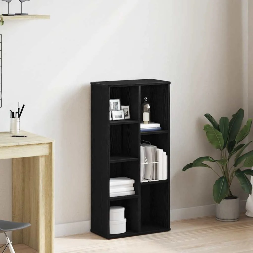 fekete tölgy szerelt fa könyvespolc 50x25x104 cm