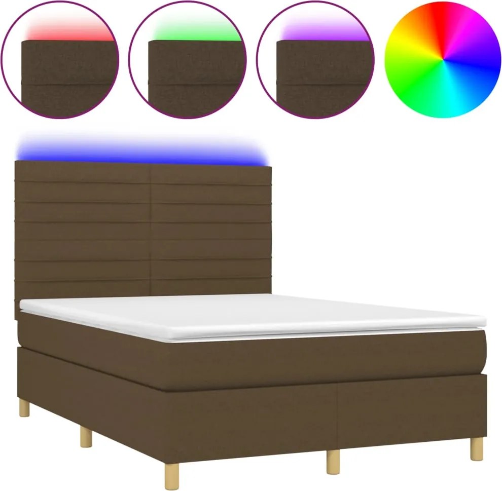 vidaXL barna szövet rugós és LED-es ágy matraccal 140x200 cm