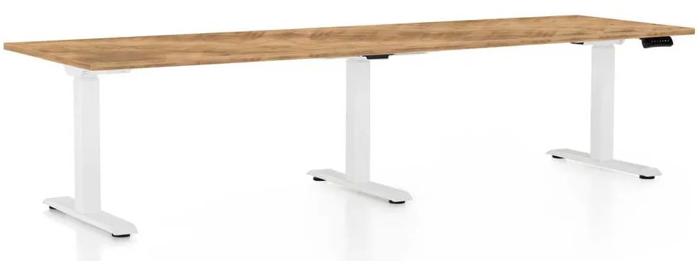 OfficeTech Long állítható magasságú asztal, 260 x 80 cm, fehér alap, arany tölgy