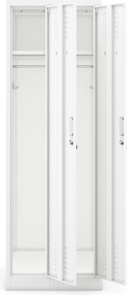 Fém kétrekeszes munkavállalói szekrény fehér: KACPER II, 600 x 1800 x 500 mm