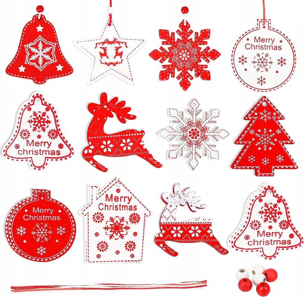 Karácsonyfadíszek fa medálok különböző minták 36db