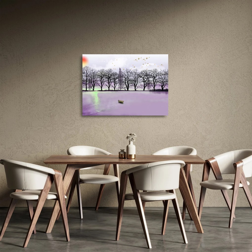 Kép - Bárkák a tavon (üvegen) (70x50 cm)