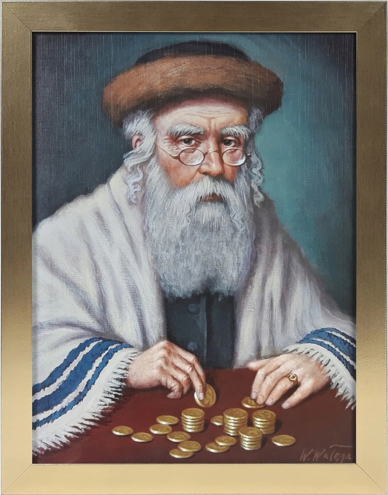 Vászonkép 45x35 Pénzszámláló Zsidó Arany Keret