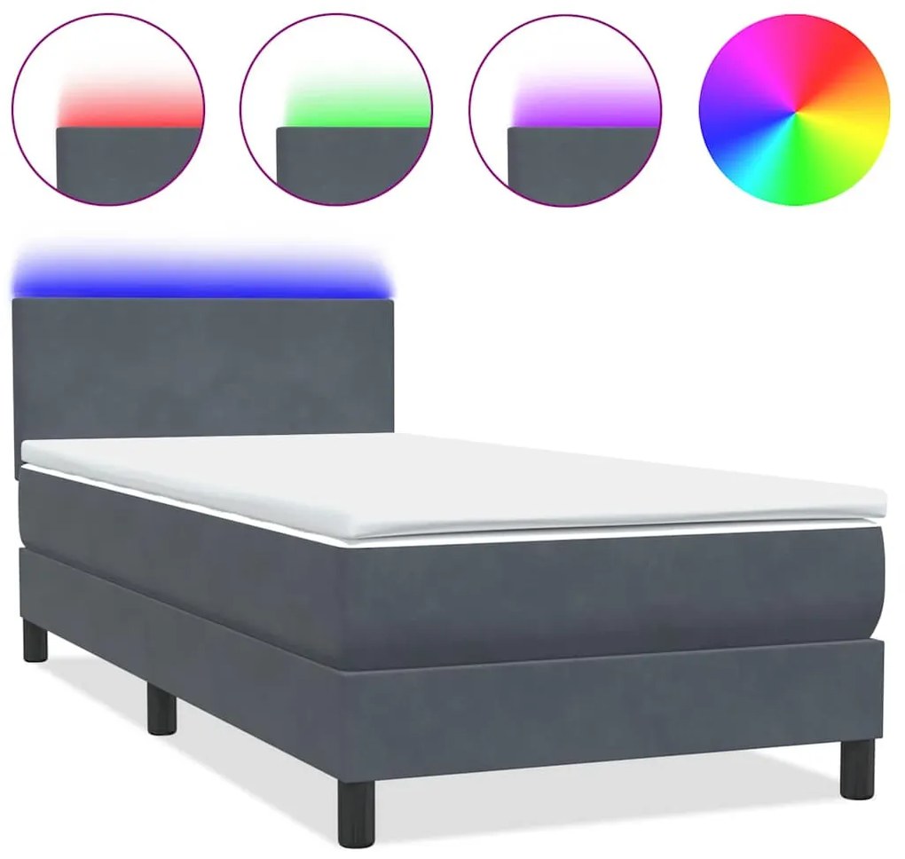 sötétszürke bársony rugós ágy matraccal 80x210 cm