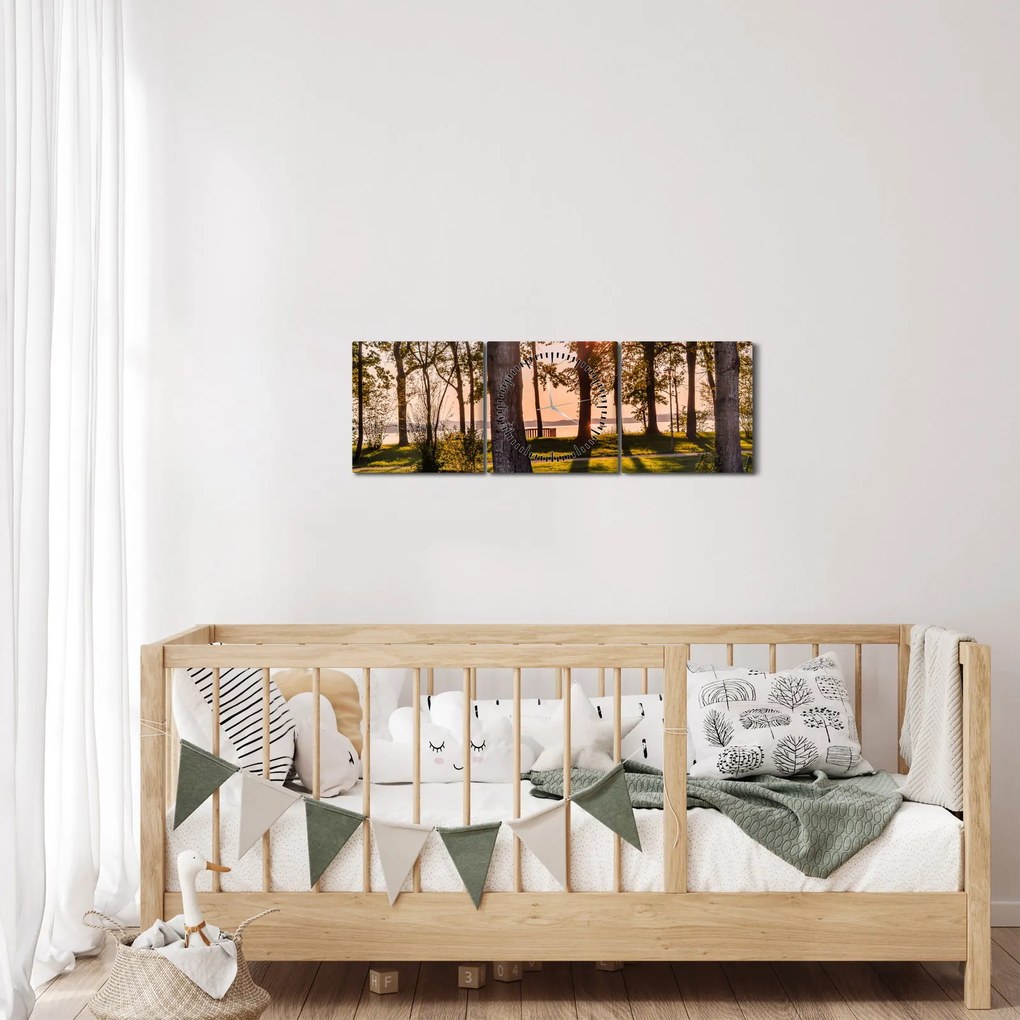 Fák a tó mellett képe (órával) (90x30 cm)