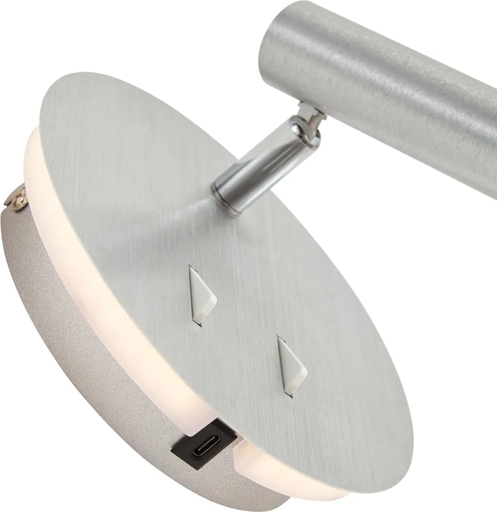 Modern acél fali lámpa beépített LED-del és USB-C-vel - Croft