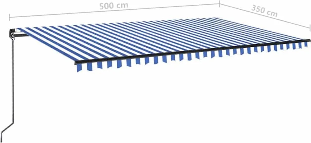 Kék és fehér kézzel kihúzható napellenző 500 x 350 cm
