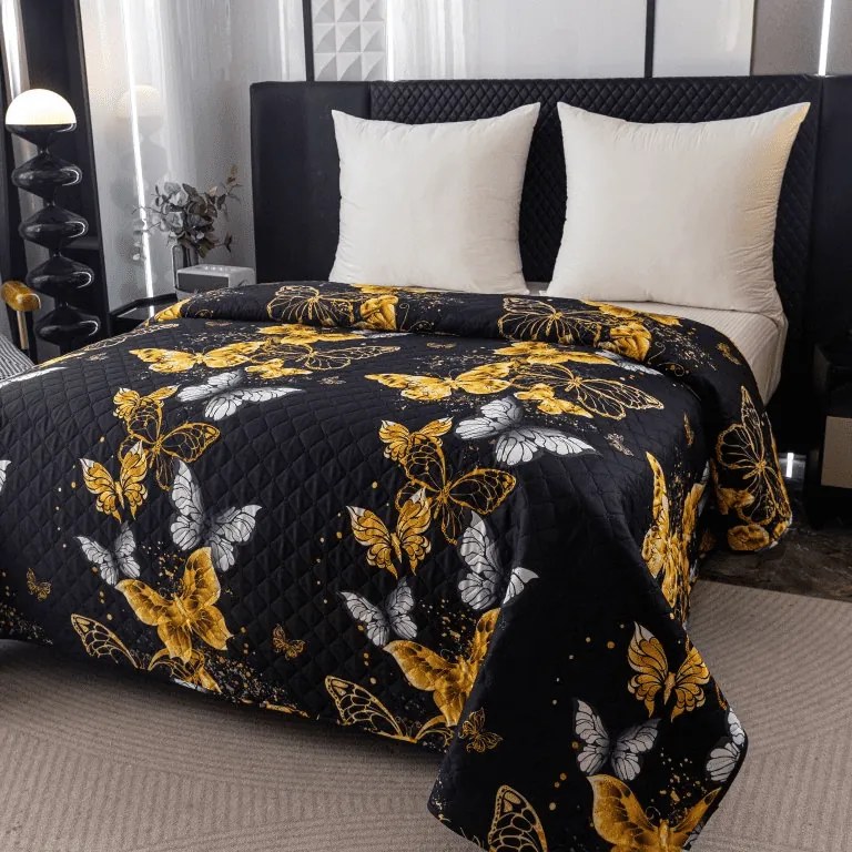 Ágytakaró GOLD BUTTERFLY fekete Méret: 220 x 240 cm