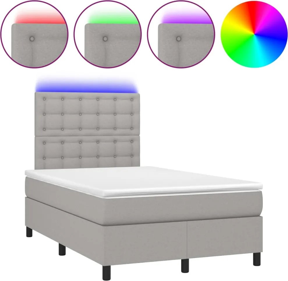 vidaXL világosszürke szövet rugós és LED-es ágy matraccal 120 x 200 cm
