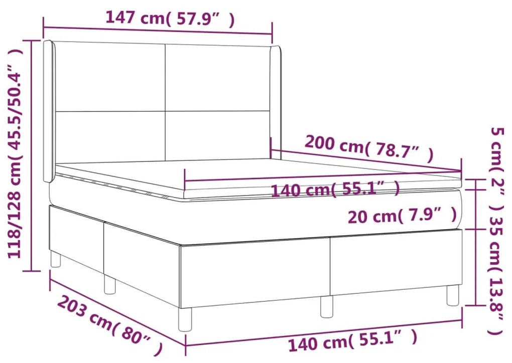 tópszínű szövet rugós és LED-es ágy matraccal 140x200 cm