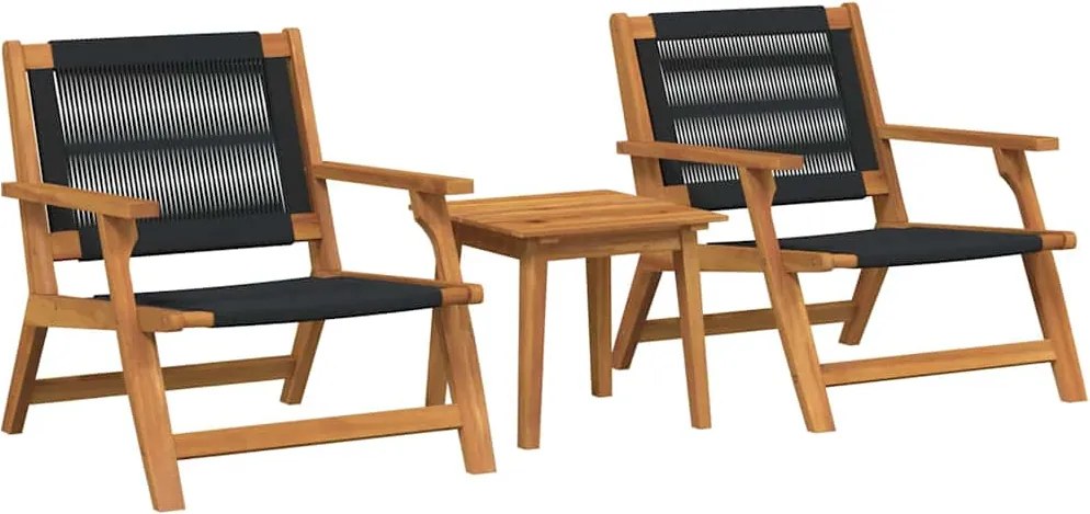 vidaXL Kerti Székek Asztallal 3 pcs Fekete Tömör Akácfa