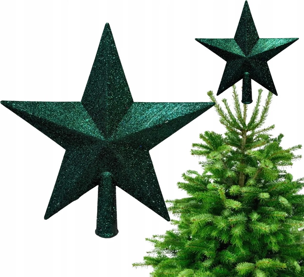 Zöld Csillag Karácsonyfára Csillogó Csillag Spicc a karácsonyfa tetejére 20 cm