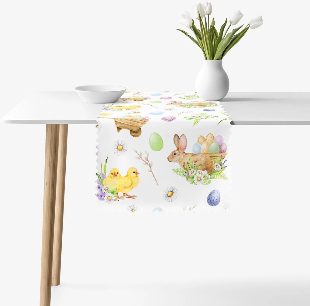 Goldea húsvéti viaszosvászon asztali futó - húsvéti szimbólumok 35x180 cm