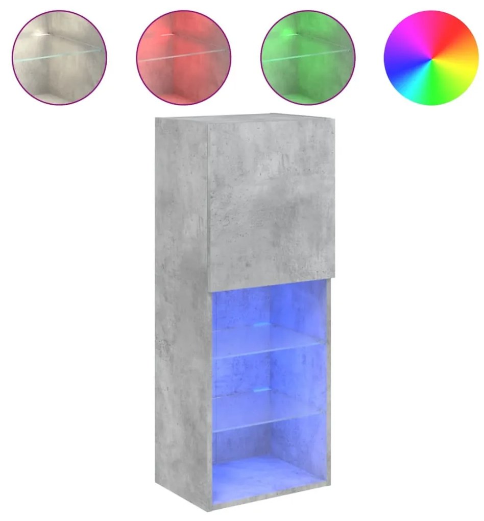 betonszürke TV-szekrény LED lámpákkal 40,5 x 30 x 102 cm