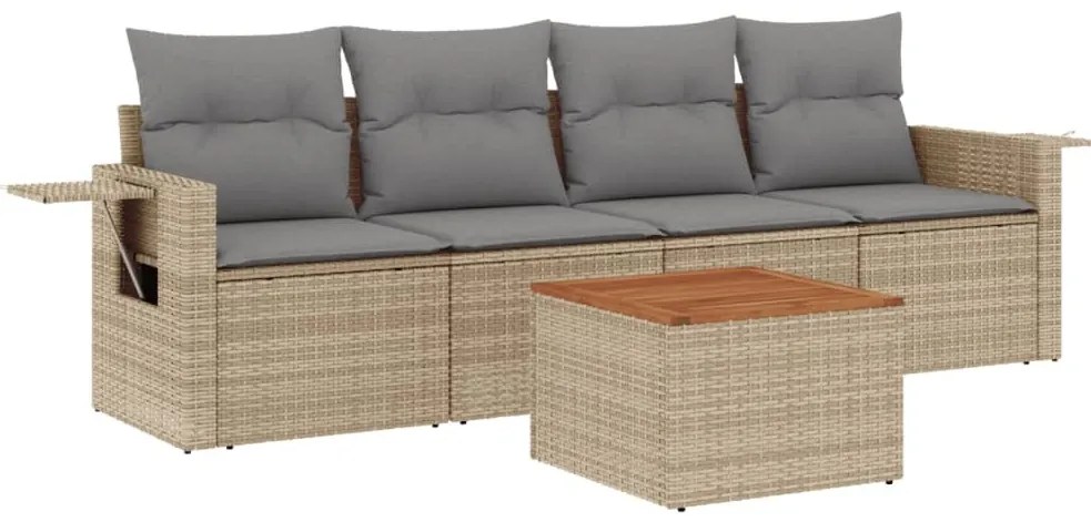 5 részes vegyes bézs polyrattan kerti ülőgarnitúra párnákkal