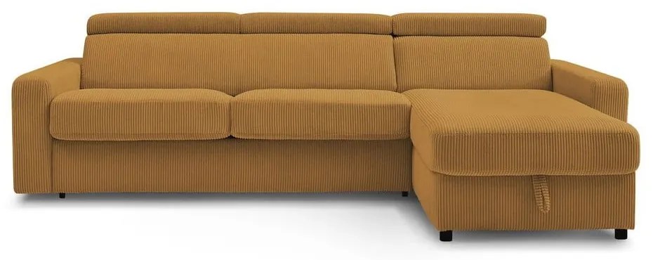 Mustársárga kordbársony kinyitható sarokkanapé (variálható) Monaco – Bobochic Paris