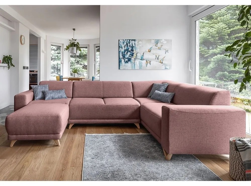 Rózsaszín kinyitható-tárolóhelyes sarokkanapé (jobb oldali-U alakú) Classy Sophie – Miuform