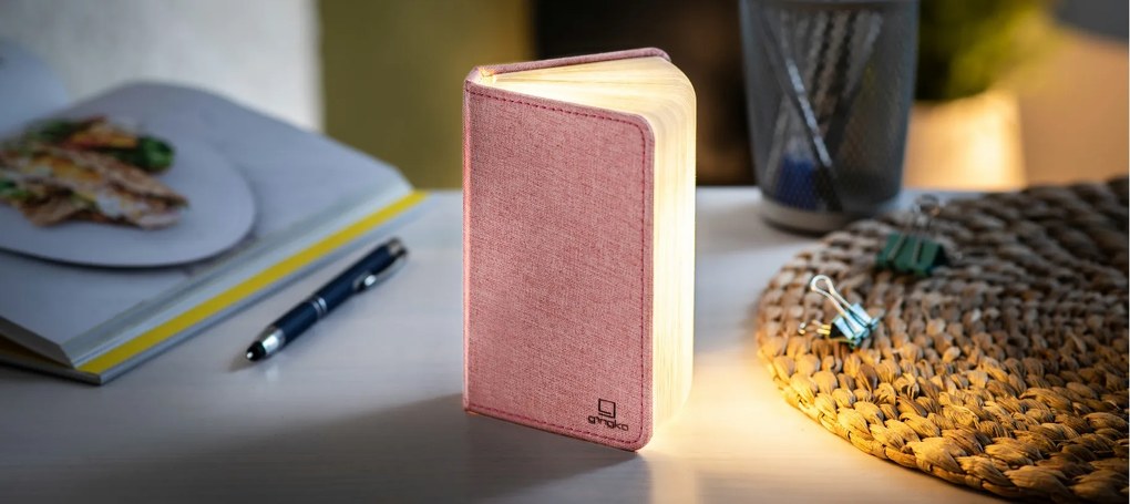 Összecsukható lámpa "Smart Book" mini, rózsaszín textil - Gingko