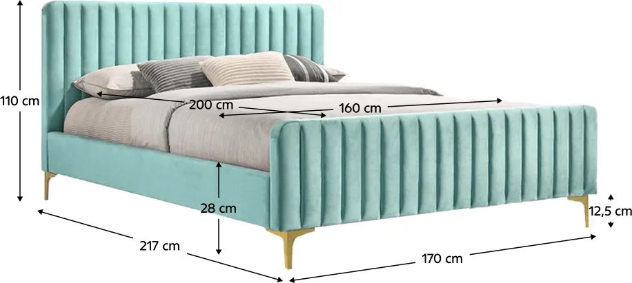 Ágy, neo mint/gold arany króm, 160x200, KAISA