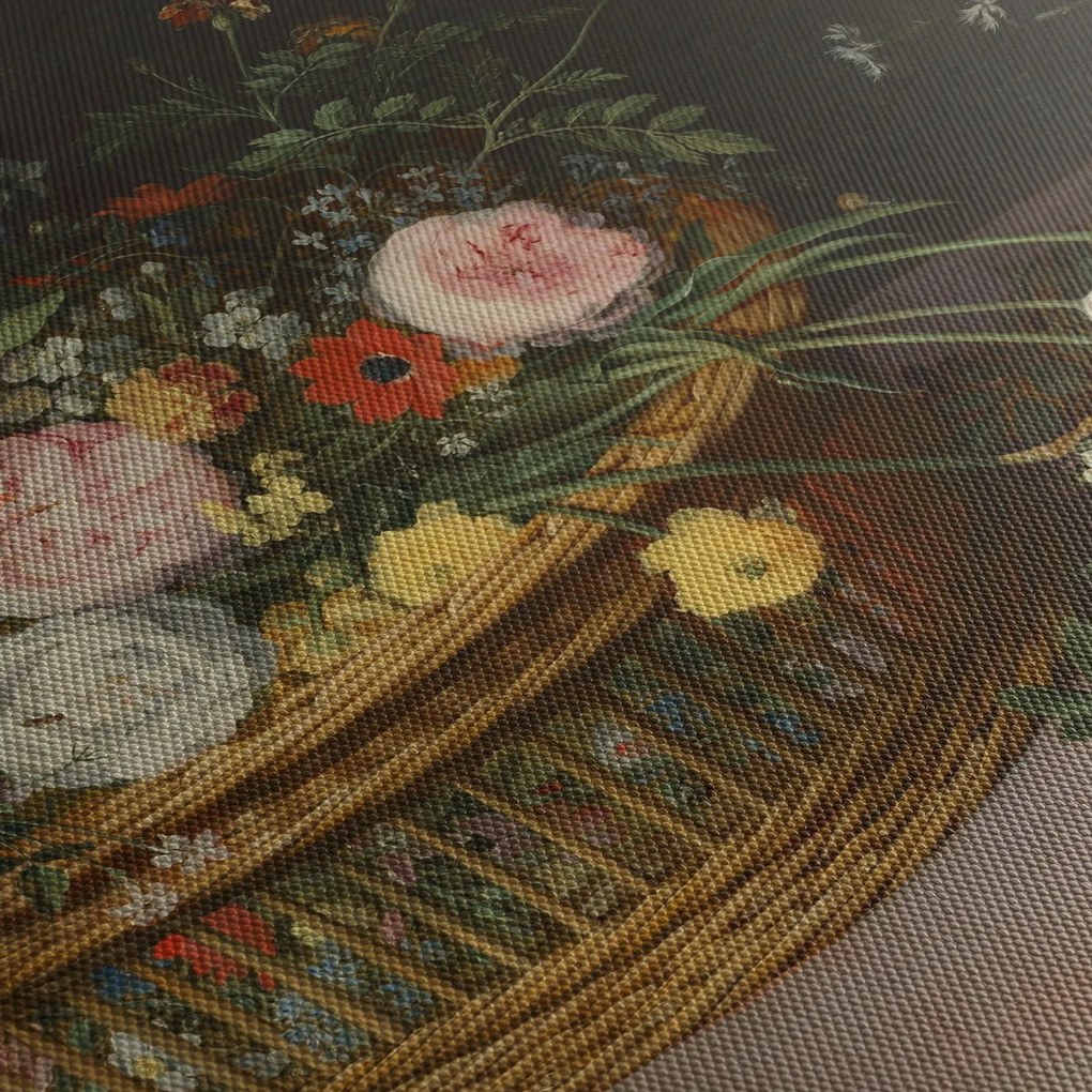 Kép - Jan Brueghel the Elder, Flowers in a Basket and a Vase, reprodukciók (órával) (90x30 cm)