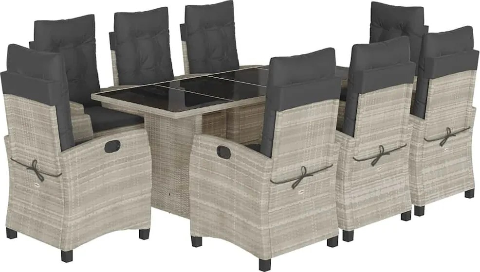 vidaXL 9részes világosszürke polyrattan kerti étkezőgarnitúra párnával