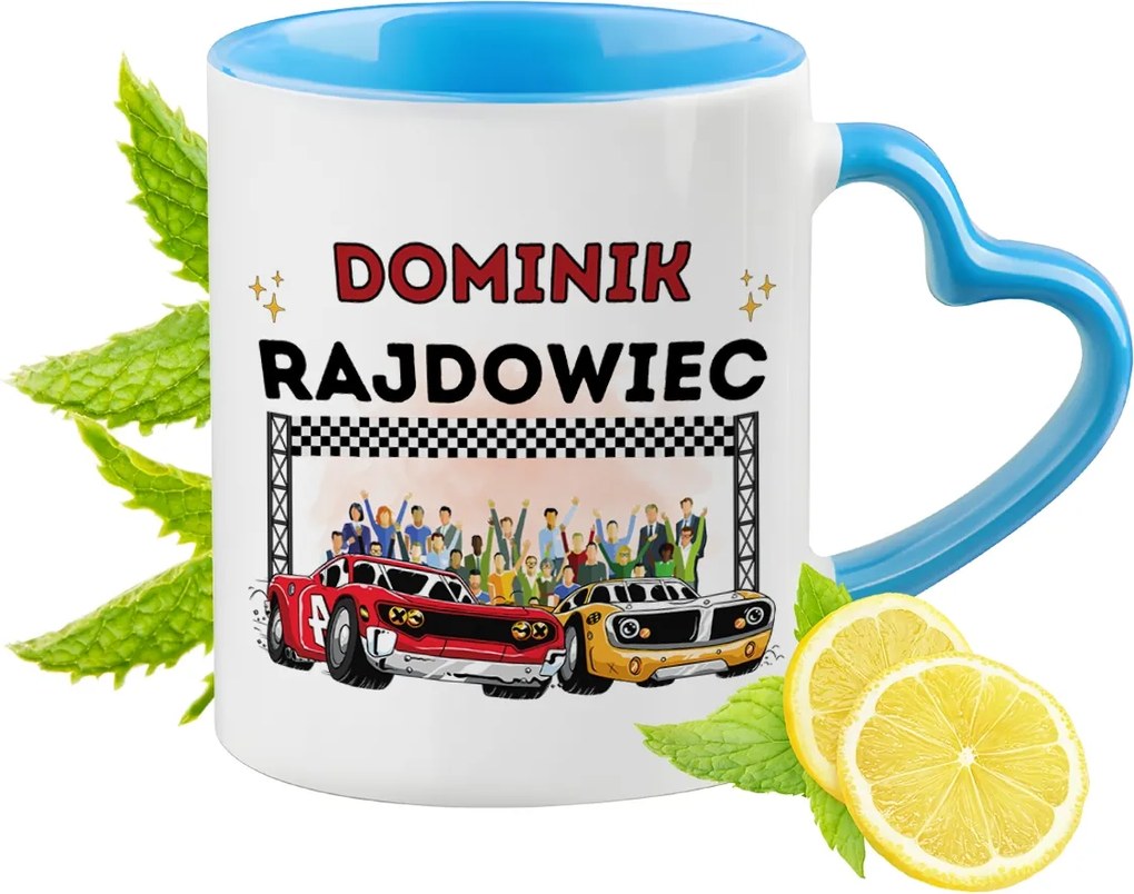 Kék bögre szív alakú füllel Dominiknak Ideális Ajándék