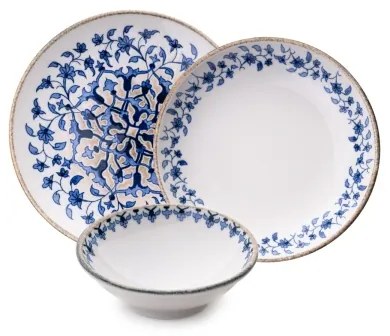 18 részes étkészlet fehér/kék/porcelán