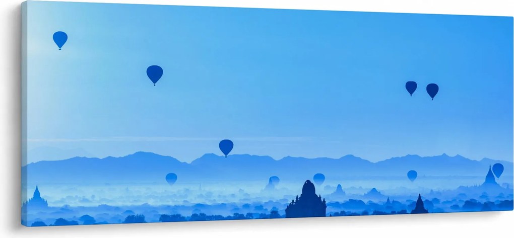 Kép - léggömbök a táj felett (120x50 cm)