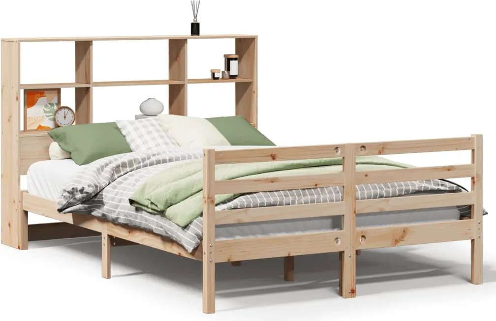 vidaXL tömör fenyőfa könyvespolcos ágy matrac nélkül 150 x 200 cm