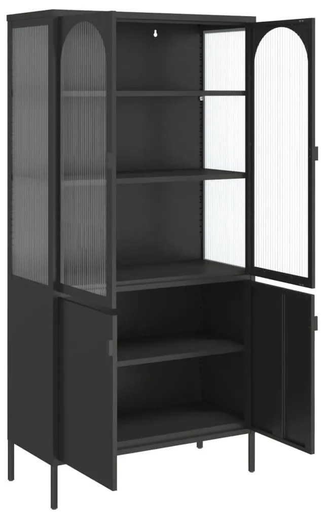 fekete üveg és acél magasszekrény 90 x 40 x 180 cm