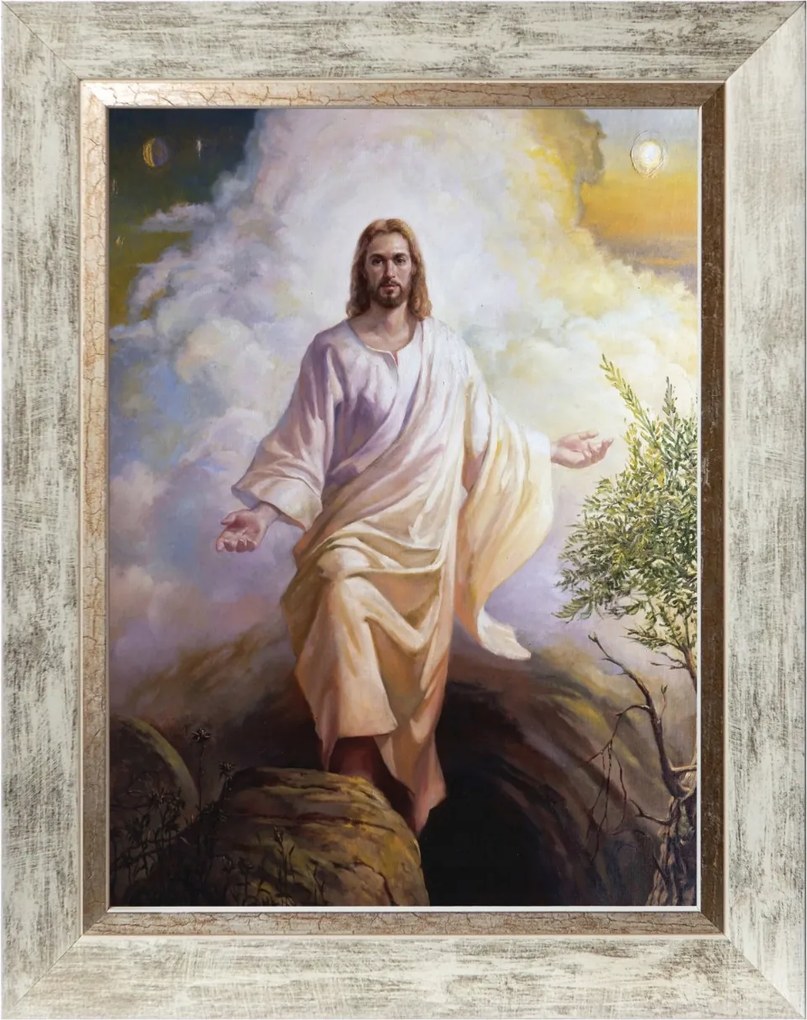 Jézus Feltámadása Szakrális Vászonkép Fehér Keretben 30X40