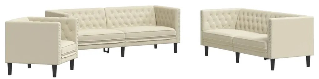 3 részes krémszínű műbőr Chesterfield kanapégarnitúra