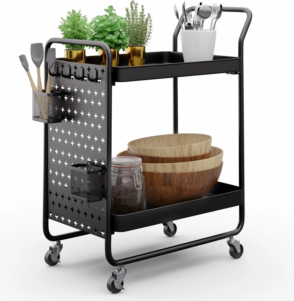Klarstein Chibi, tálalókocsi, 2 polc, fém, kosarak, kampók, mobil