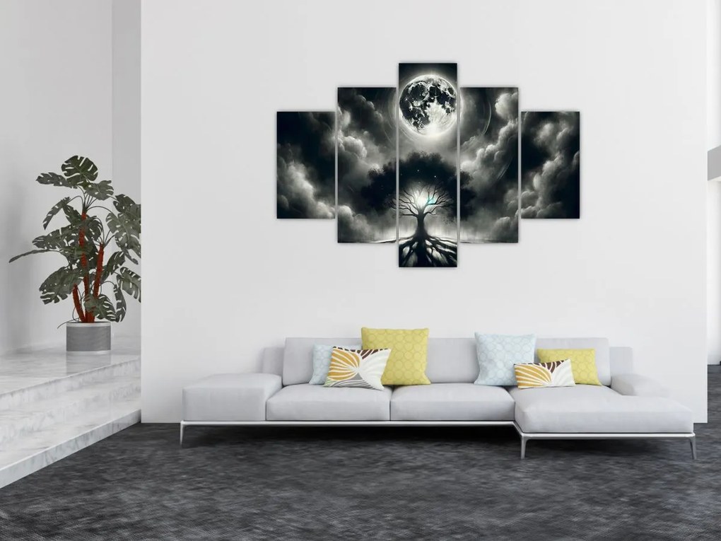 Kép – Fekete-fehér fa teliholdban (150x105 cm)