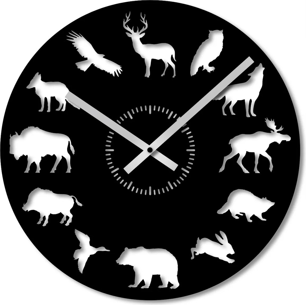 Falióra 50 cm Fa Falióra Fekete Nagy Vadállatok